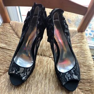 Lulu Townsend Lace Black Ruffled Heels